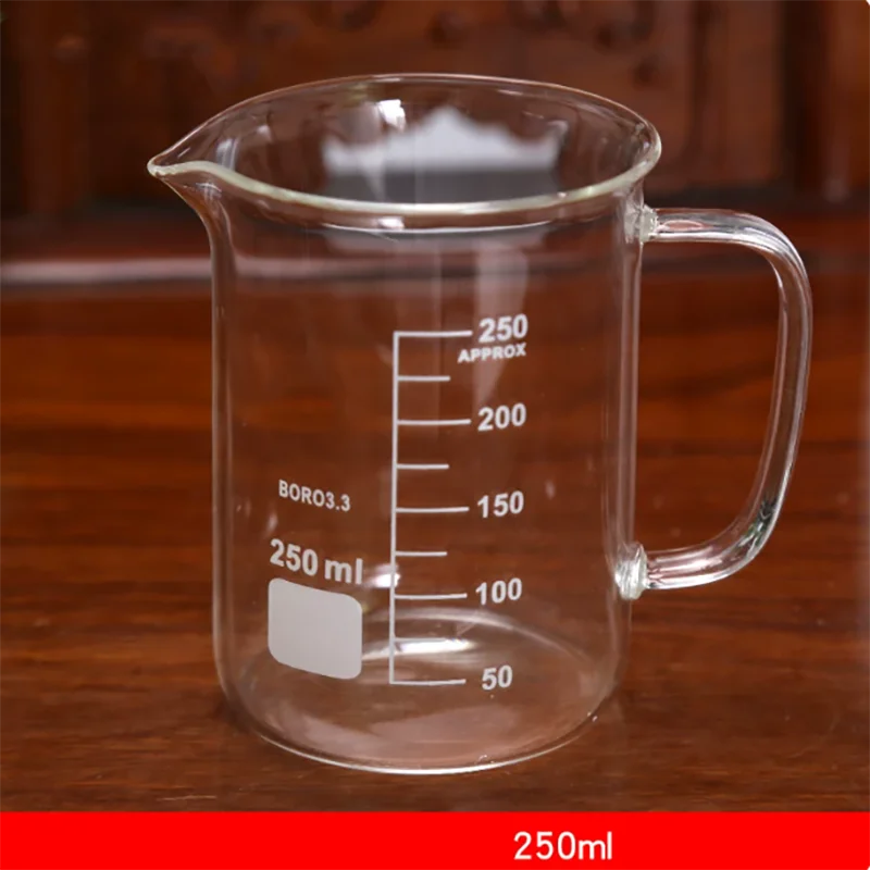 Glass beaker with handle, high borosilicate thickened and high temperature resistant beaker with graduated handle 250ml 500ml 10