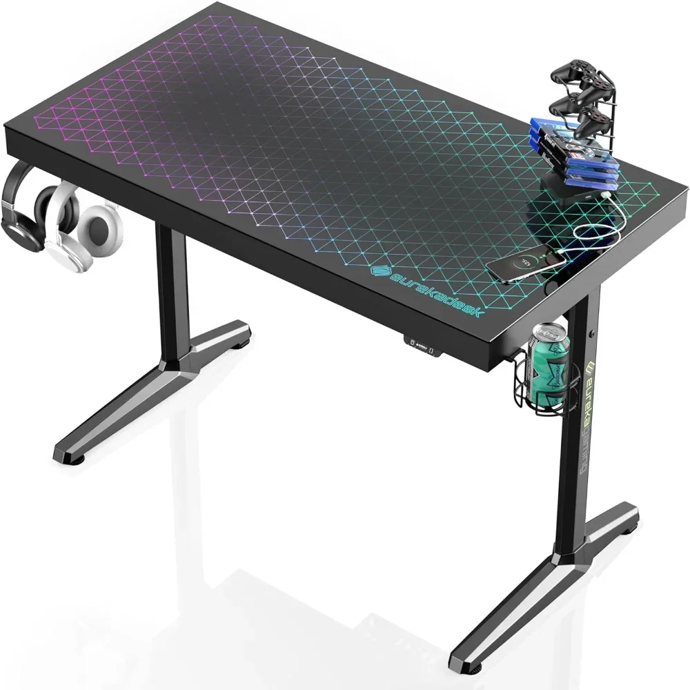 

RGB LED Gaming Desk, Music Sync Lights Up Tempered Glass Desktop