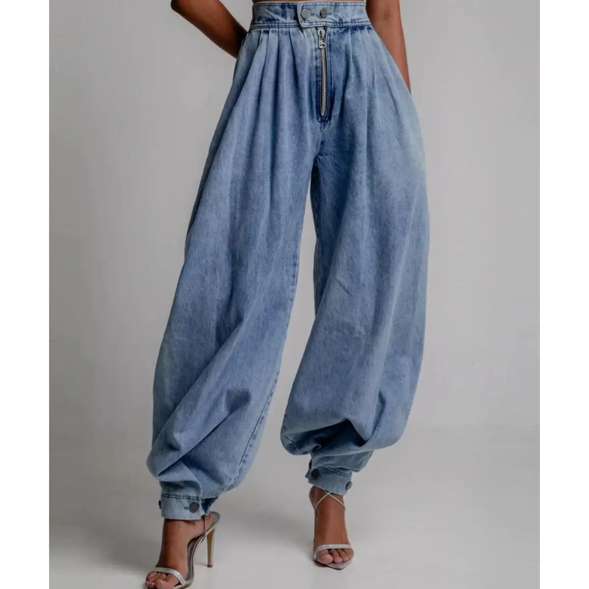 Women's Spring High Waist Zipper Denim Loose Harem Pants Jeans Women's Retro Bloomers Ladies Casual Workwear Jeans 2026