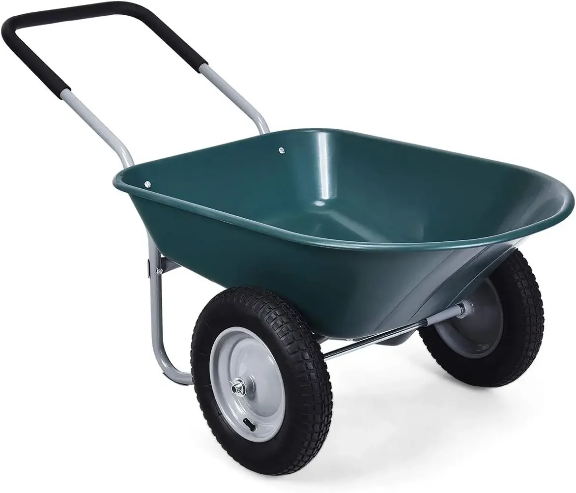 Wheelbarrow, Heavy Duty Garden Cart, 330 lbs Capacity Utility Cart with Two 13 inches Pneumatic Tires for Outdoor Lawn Yard Farm