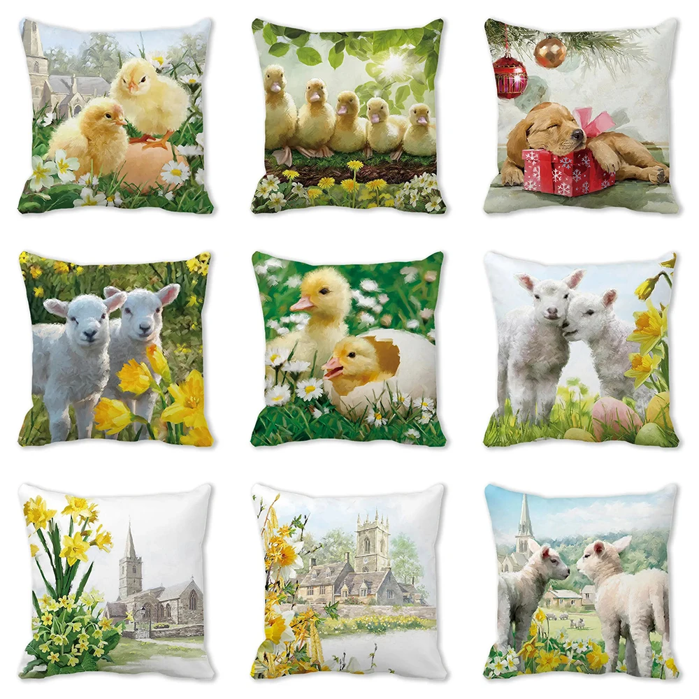 Dog duck sheep pattern printed cushion cover home decoration bedroom living room sofa cushion cover 45x45 cm