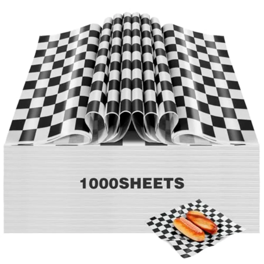 

1000 Pcs Waxed Paper Sheets Bulk 15 x 15 Inch Large Sandwich Wrapping Papers Checke Deli Food Basket Liners for Burgers Bread R