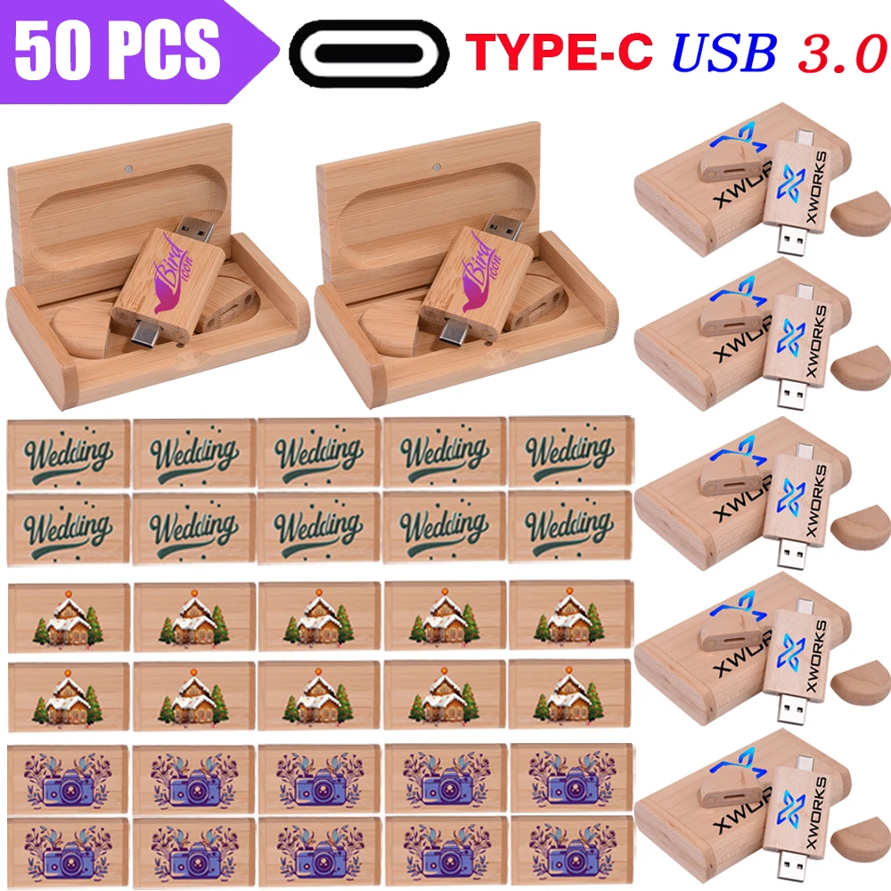 50PCS/LOT TYPE-C USB3.0 Flash Drive 128GB Free Custom Logo Pen Drive 64GB Wedding Gift usb флэшка 32GB 16GB 8GB 4G Memory Stick