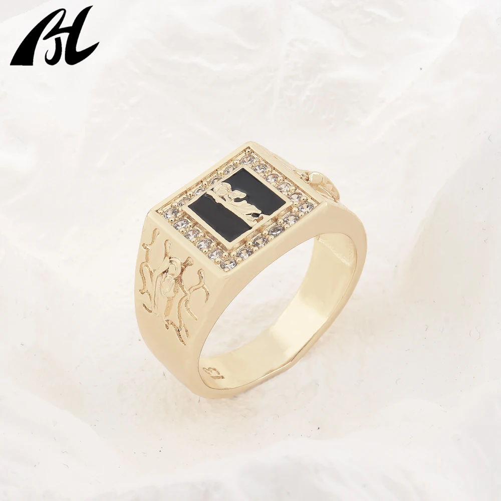 

High Quality Religious St. Jude Ring 14K Gold Layer Brass with Cut Diamond Zircon Inlay Multi-Size for Wedding Engagement Gift