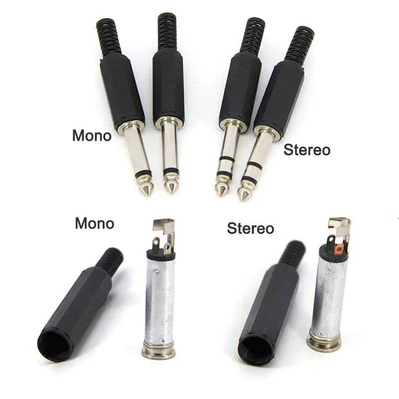 6.35MM Mono/Stereo audio jack Plug 6.35mm Male female Socket Connector Welding solder  line HeadPhone Stereo 1/4