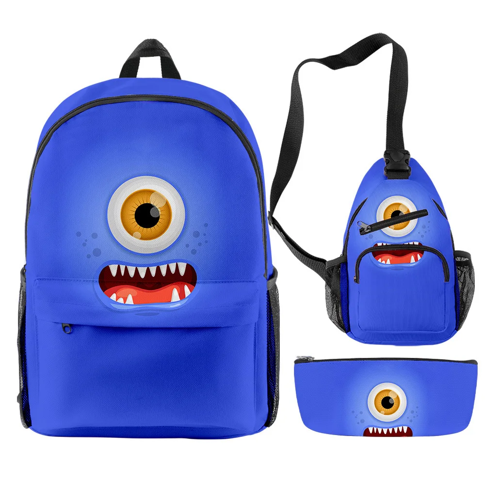 

Классический, оригинальный, стильный набор из 3 предметов: школьный рюкзак, дорожный рюкзак для ноутбука, нагрудная сумка и пенал с 3D-принтом в виде необычной монструстой мордочки