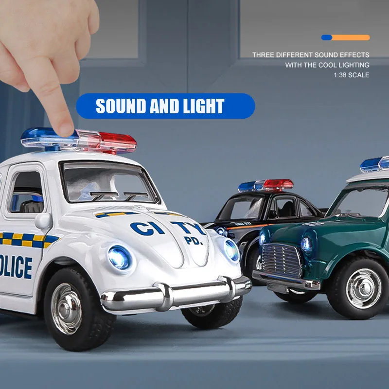 1:38 Simulation Police Cute Alloy Cars Toy Diecasts Vehicles Metal Model Car Decoration Sound Light Toys For Children Gift