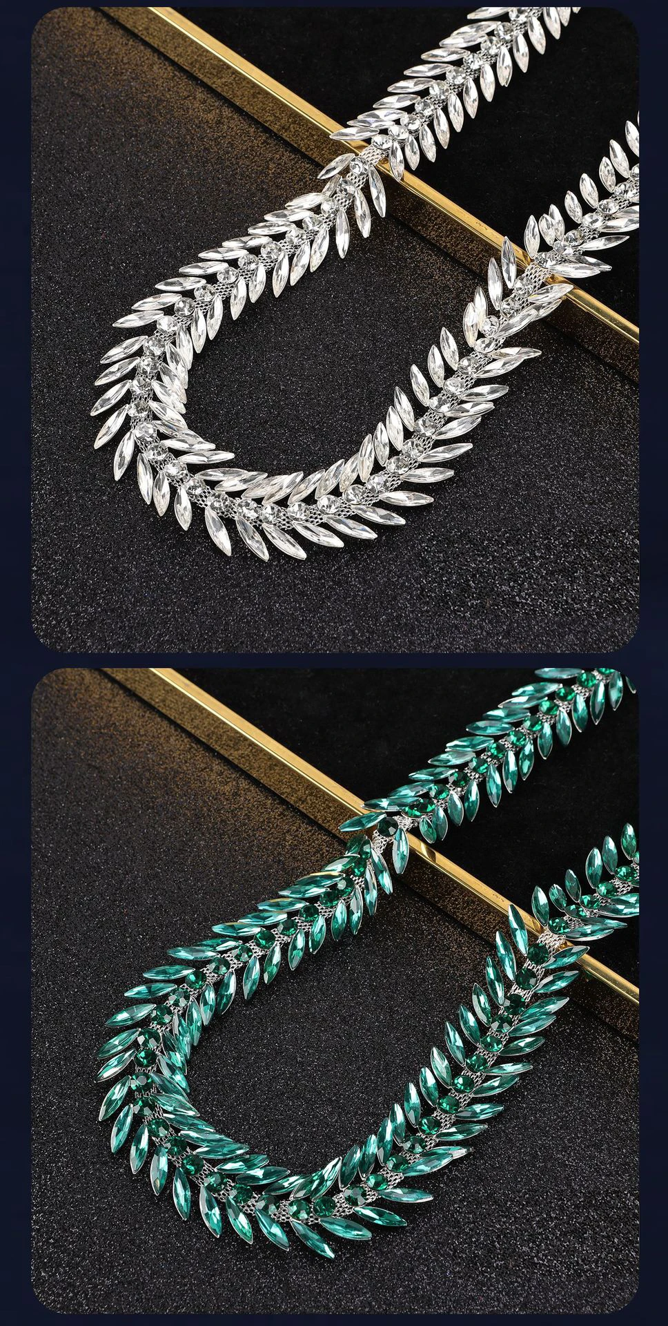 5 Yards Strasskette Kristalldiamant DIY Bastelzubehör Kleidungsaccessoire Blattförmiges Strassband Nähzubehör Dekoration – Detail 6