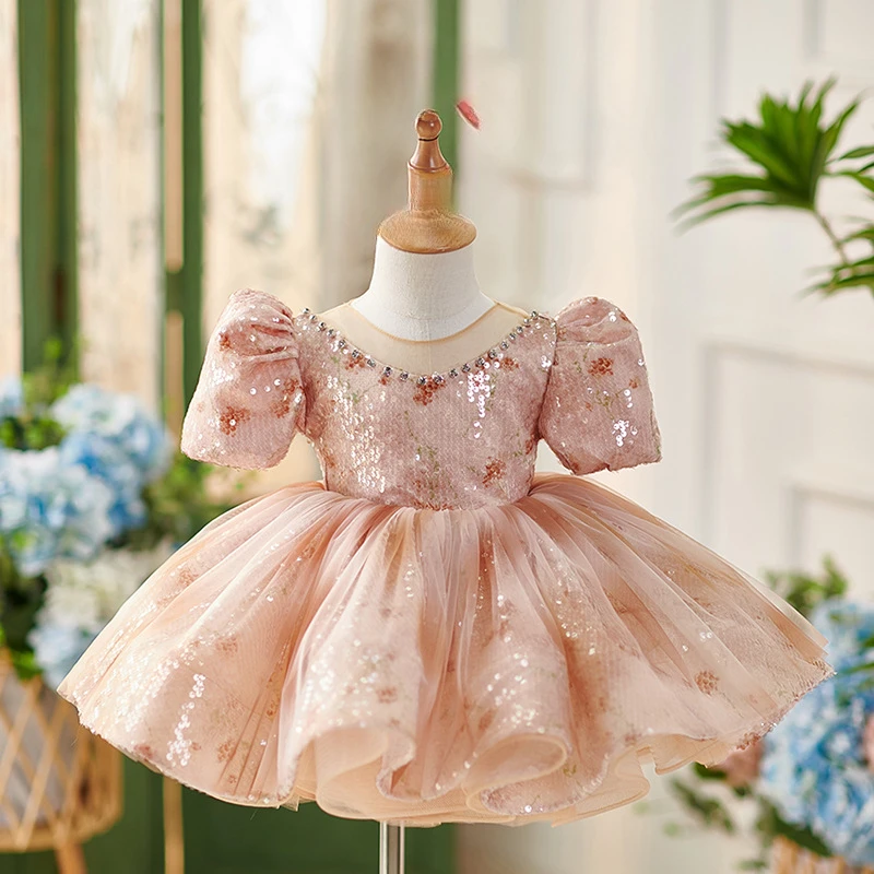 Summer Children's Dress Princess Dress High End Girl's Birthday Party Performance Dress Girl Wedding Mesh Fluffy Dress 2-6T