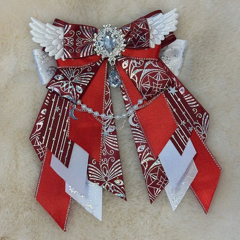 

Handmade Lolita Cute Bow Cosplay Neck Bow Anime Support Stick Bow Accessories Shirt Collar Flower High-end Rhinestone Brooch