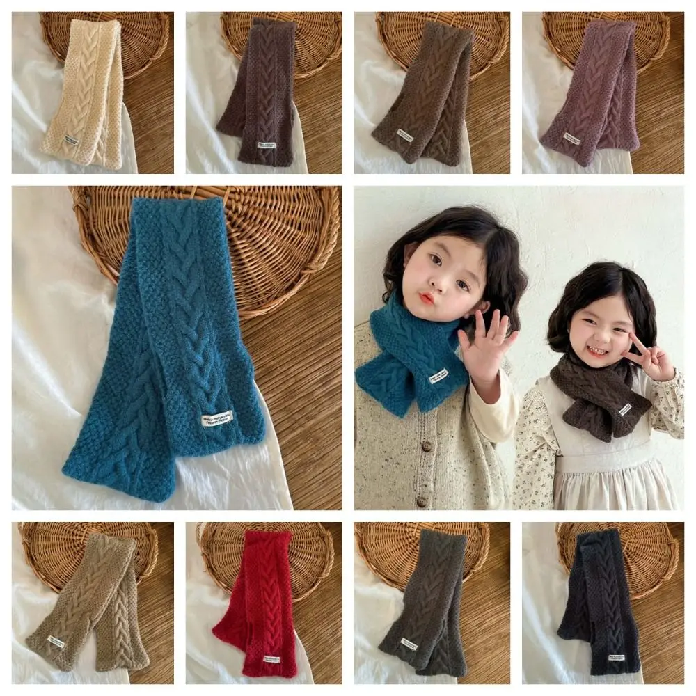 

Fashion Elastic Children Knitted Scarf Solid Color Trendy Kids Woven Neckerchief Soft Korean Style Winter Cross Muffler Boys