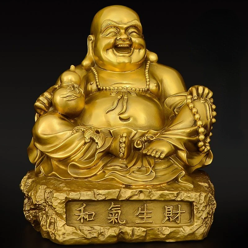 Miedziany Maitreya budda Ornament roześmiany posąg buddy do użytku domowego duży brzuch dekoracja bodhisattwy buddy