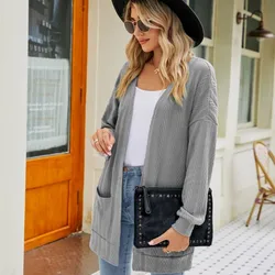 2024 Spring Autumn Women's Cardigan New 2 Pocket Knitted Coats Top Women Solid Color Casual Cardigan Sweater Women's Clothing