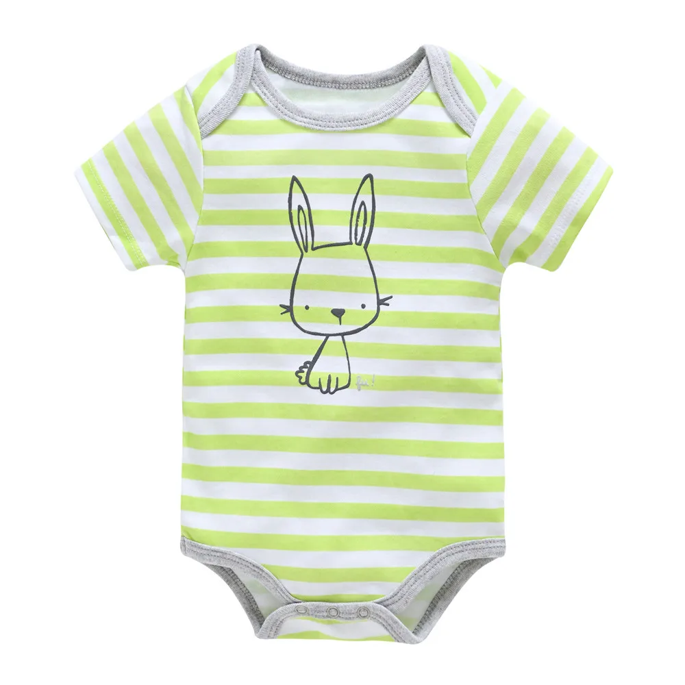 

New Baby Boy Clothes 100% Cotton Short Sleeve Striped Rabbit Design Newborn Bodysuit Infant Clothing