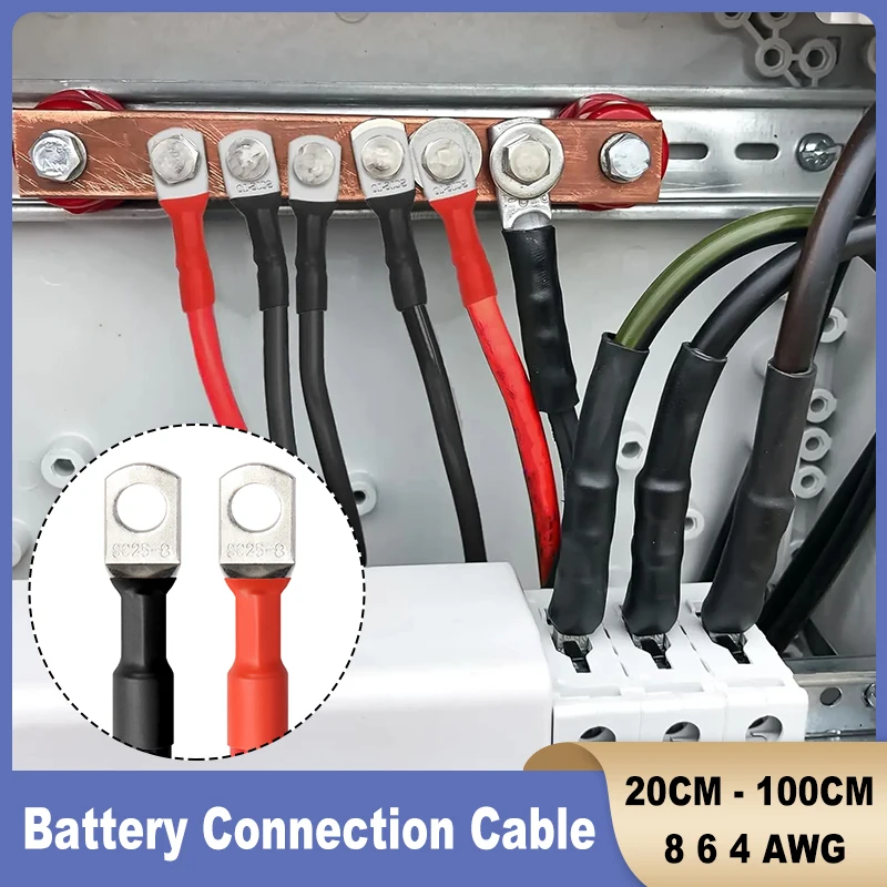 

Battery Connection Cable 8/6/4 AWG PVC Insulated 20CM - 100CM with Lugs for UPS Inverter Battery Connect Red Black Copper Wire