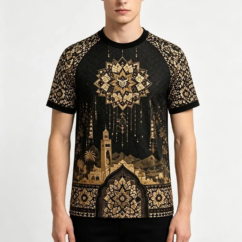 Vintage Black Gold 3D Full Print T-Shirt Men's Summer Mediterranean Travel Style Casual Tee Men's Fashion Streetwear O-neck Top