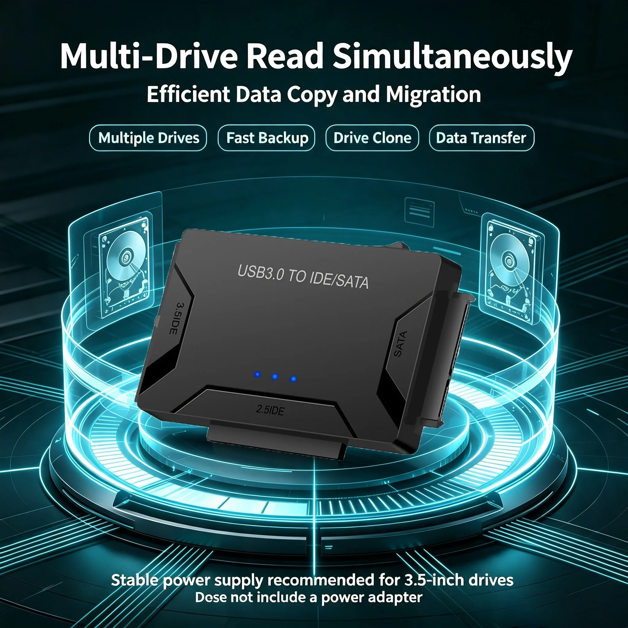 USB3.0 To IDE SATA Hard Disk Adapter External Hard Drive Reader For 2.5"3.5" IDE SATA HDD SSD CD‑ROM Data For Desktop Laptop