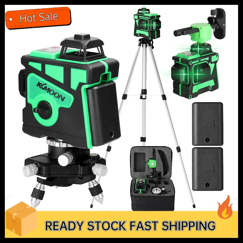 KKmoon Multifunctional Self-leveling 3D 12 Lines Laser Level Tool Vertical Horizontal Lines with 1.2M 3 Heights Adjustable Alloy