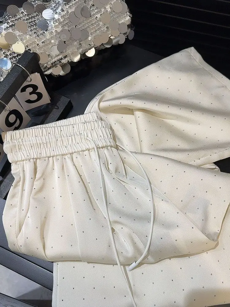 2024 New Spring Summer Women Pants High End Beading Loose Straight Trousers Pantalones Mujer Korean Fashion Streetwear