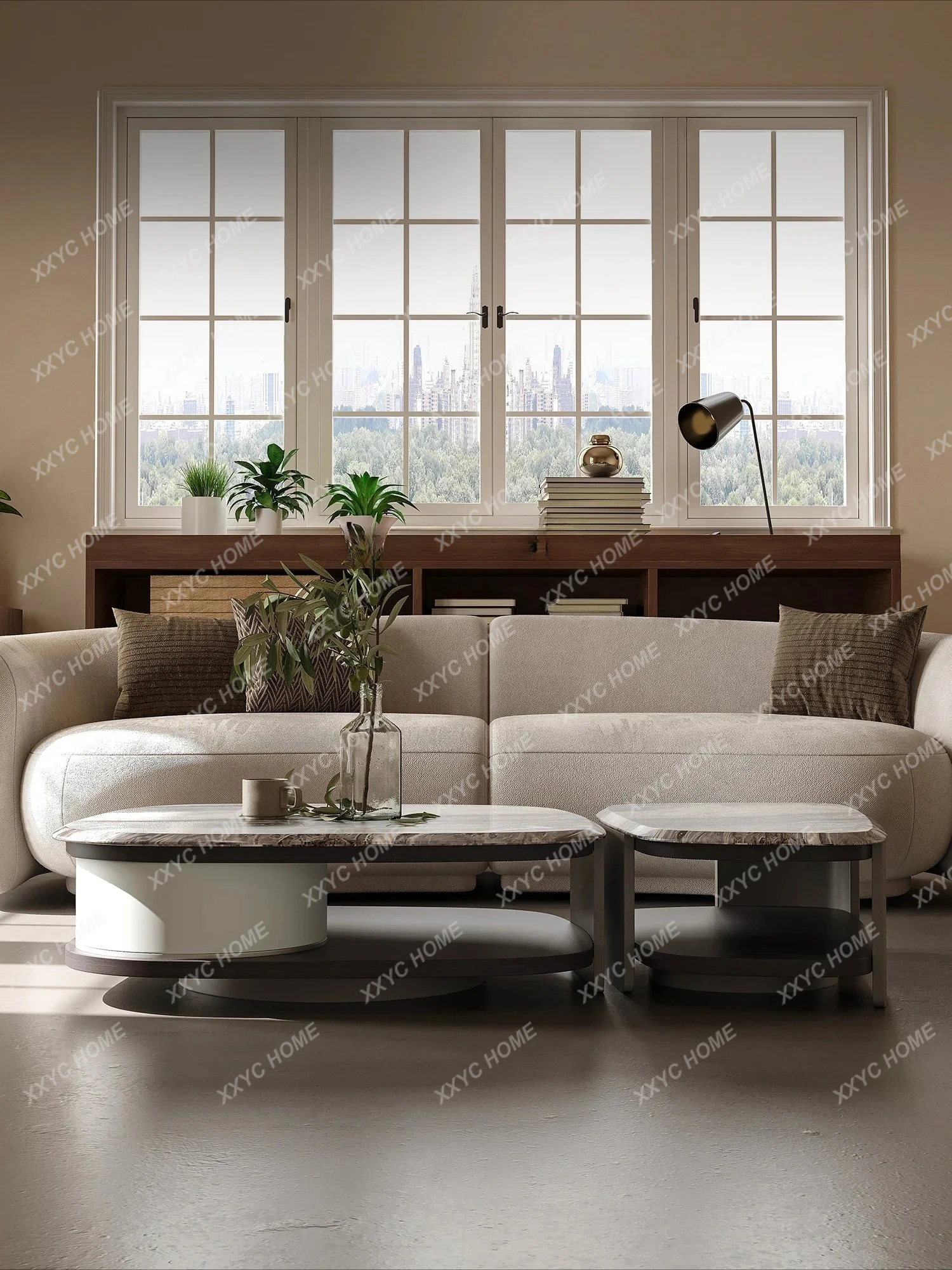 Marble Modern Simple Coffee Table Combination Living Room Home Advanced Rotating Storage Creative