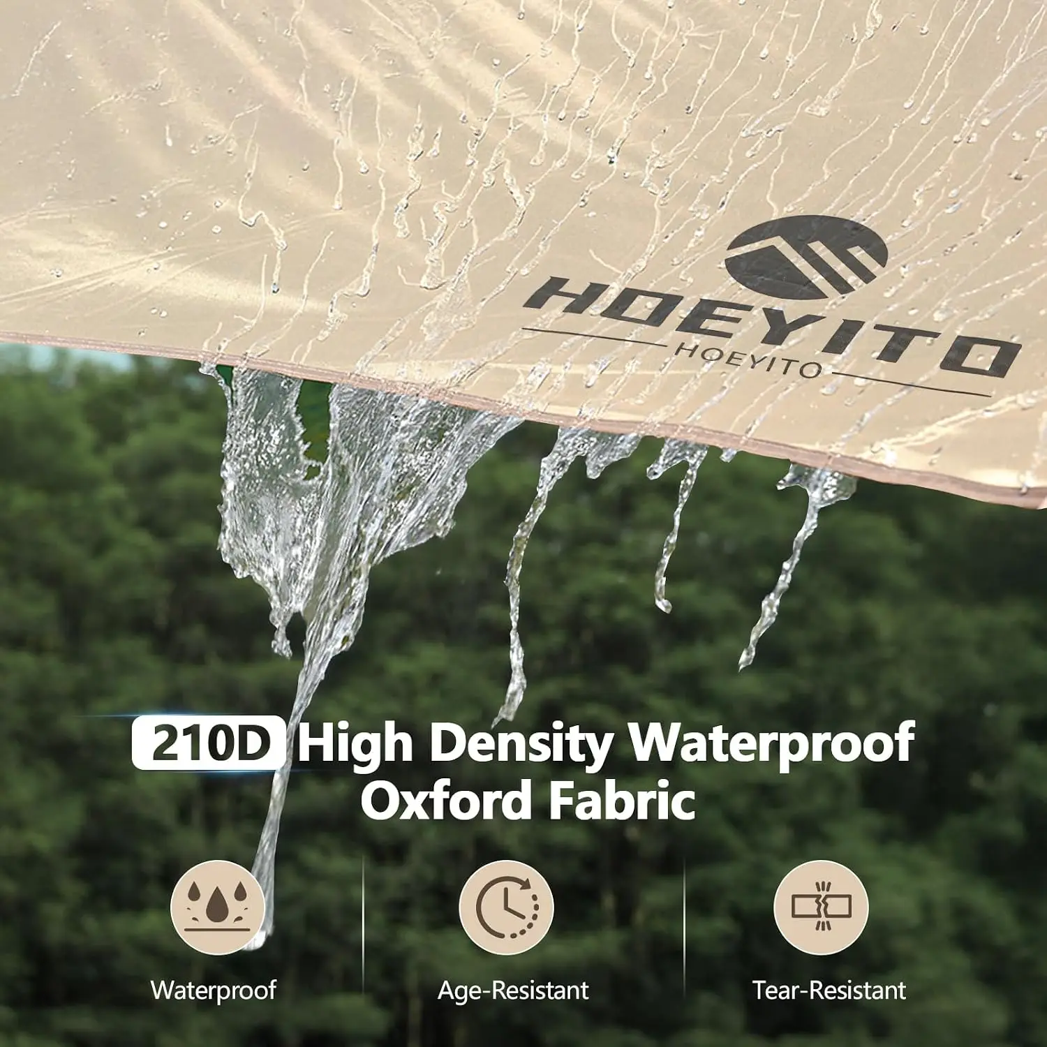 15x12.5FT Waterproof Camping Tarp with Poles, UPF100+ UV Protection, 210D Oxford Cloth Canopy for Outdoor Picnic Car Hammock (Khaki) view 5