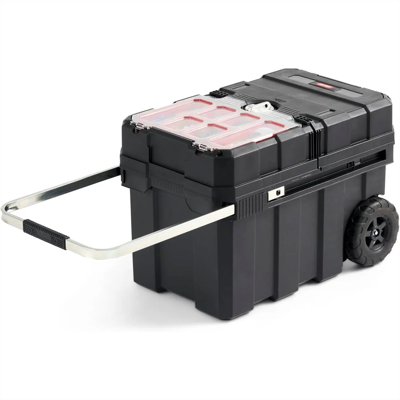 

Resin Rolling Tool Box with Locking System and Removable Bins, 66 lb Capacity, Black