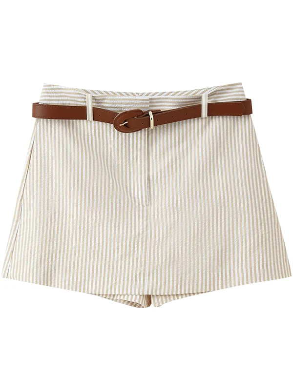 Bequeme Damen-Rockhose mit Gürtel und Streifen, Maturi Sle, mittlere bis niedrige Taille, PVC-Stoff, Polyesterfaser, Sommerkollektion