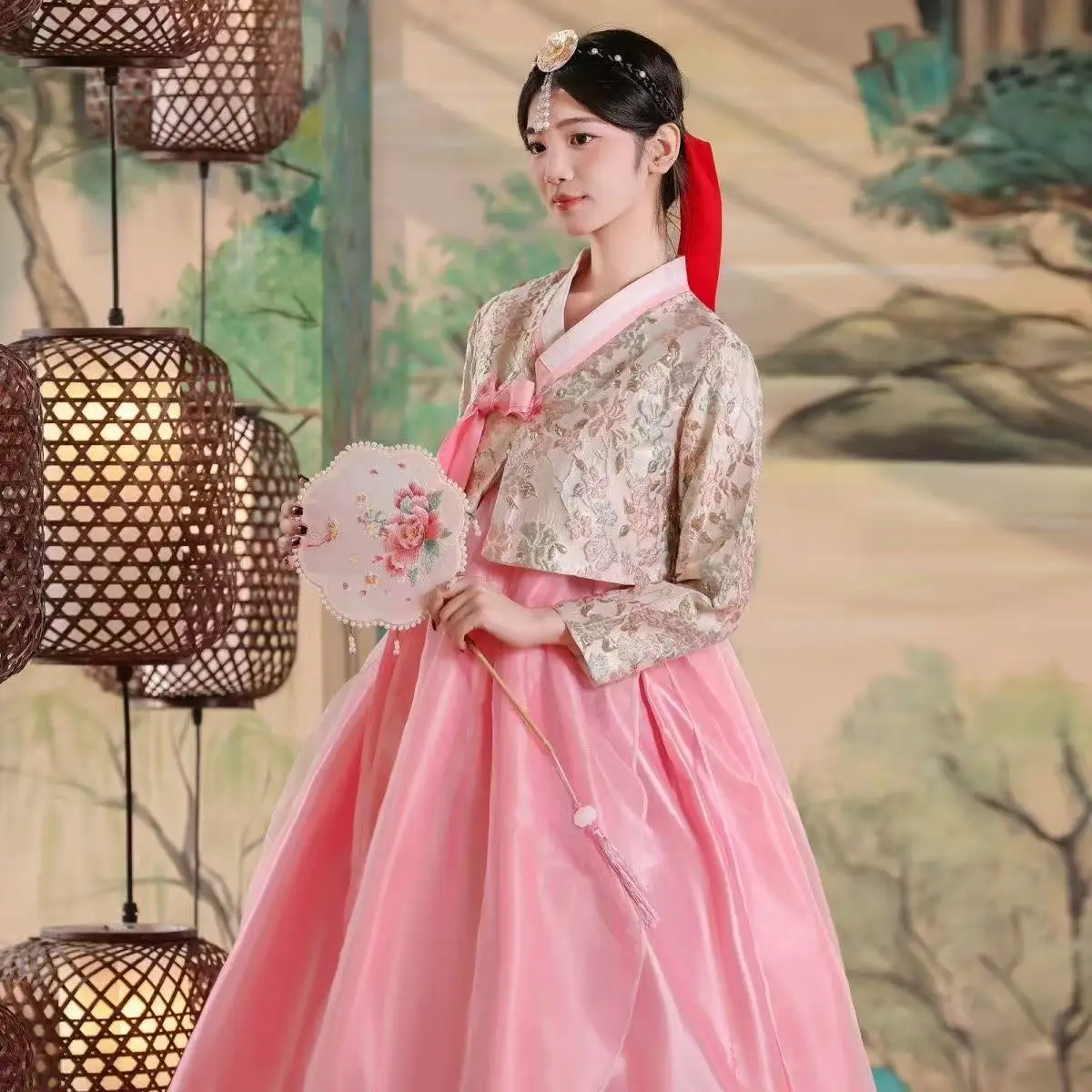 

Высококачественная женская традиционная корейская одежда ханбок в придворном стиле с цветочной вышивкой, свадебная форма, винтажный сценический костюм