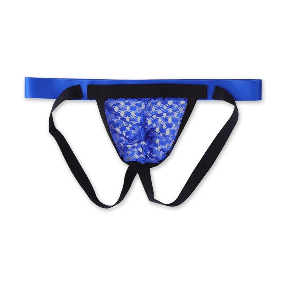 

Double Thong Jock Strap with Seductive Fishnet Cutout Men's Transparent Panties in Blue/White/Black/Red/Yellow