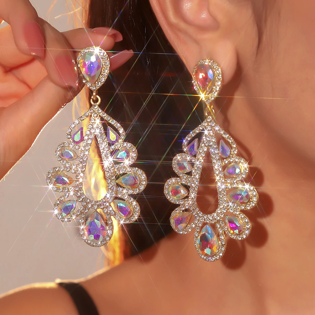 Vintage Rhinestone Statement Earrings for Women Fashion Bling Colorful Crystal Cluster Drop Dangle Earrings