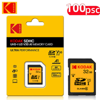 100PCS KODAK Original SD Card 32GB SDHC 64GB SDXC Class10 Memory Card C10 V30 100mb/s USH1 Support U3 4K For Digital Camera