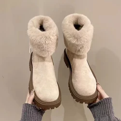 Women Ankle Warm Snow Boots Fur Flats Platform Shoes Winter New Suede Short Plush Cotton Shoes Fashion Brand Casual Mujer Botas