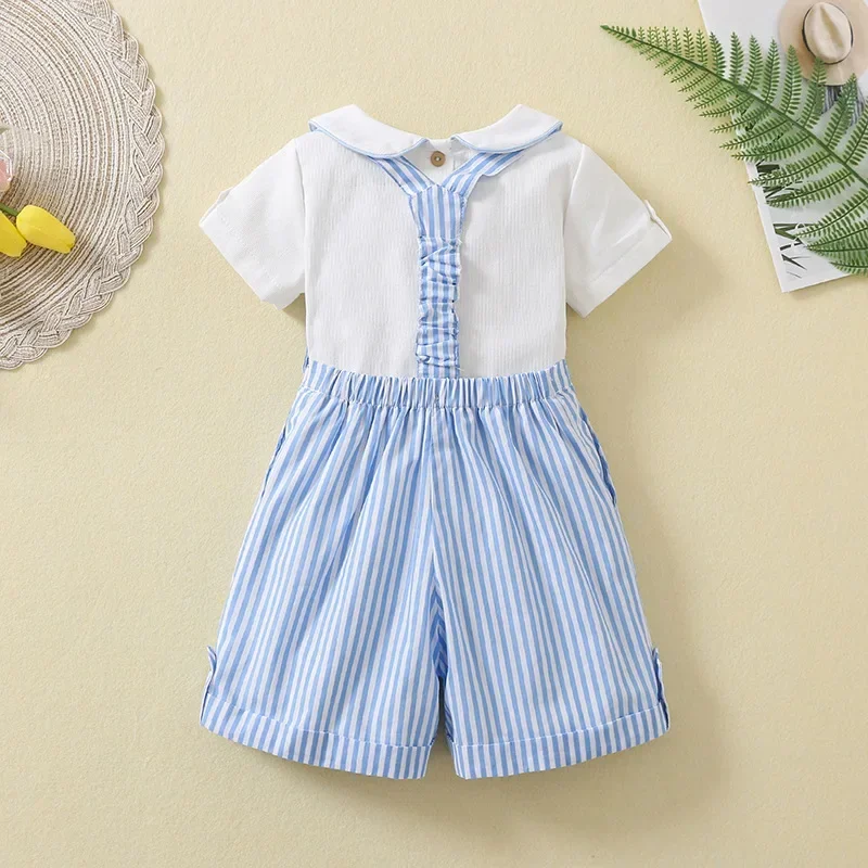 2025 New Borns Sets Summer for Boy Kids Clothes Rompers Infant Spring Long Sleeves Cotton Blouse Bow Tie Bib Pants Outerwear