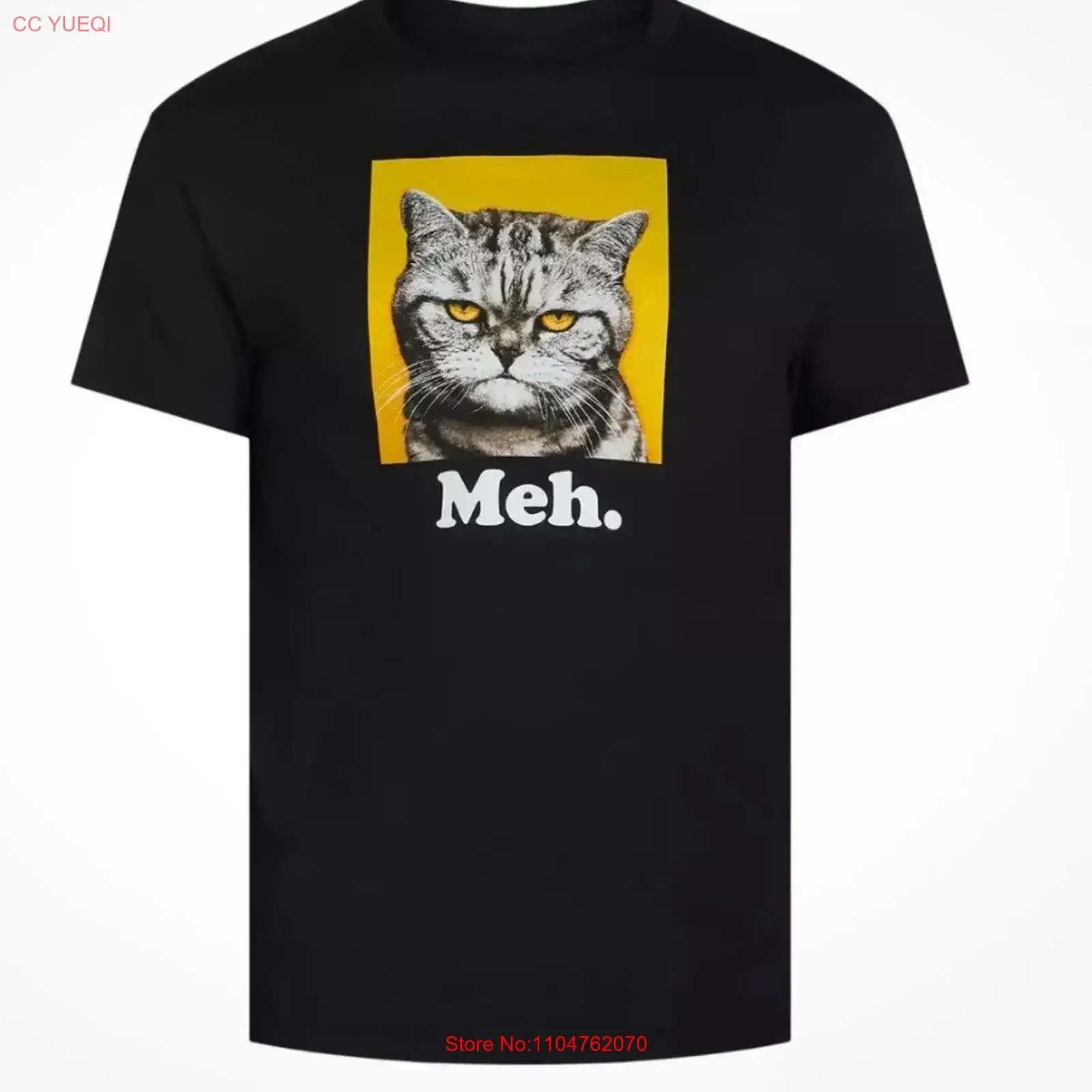 3X LARGE Cat Meh Black T Shirt vintage Washed Breathable Unisex Versatile designer clothes graphic homme Comfortable Soft