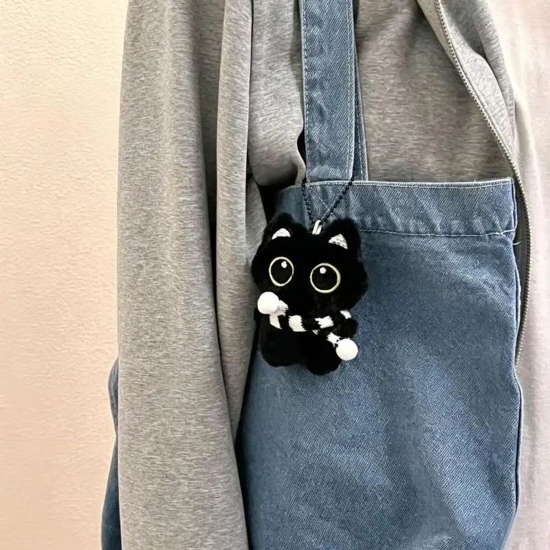 4Pcs Dark Shadow Cat Plush Squeaking Keychain Squeezing Sound Black Cat Bag Pendant Charms Car Keyring Couples Christmas Gift