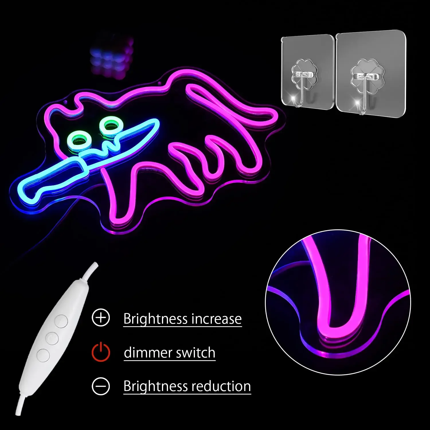 Sneaky Cat Neon Sign for Wall Decor Knife Neon Light Adorable LED Neon Sign for Bedroom Zoo Cat Cafe Cat House Store Restaurant