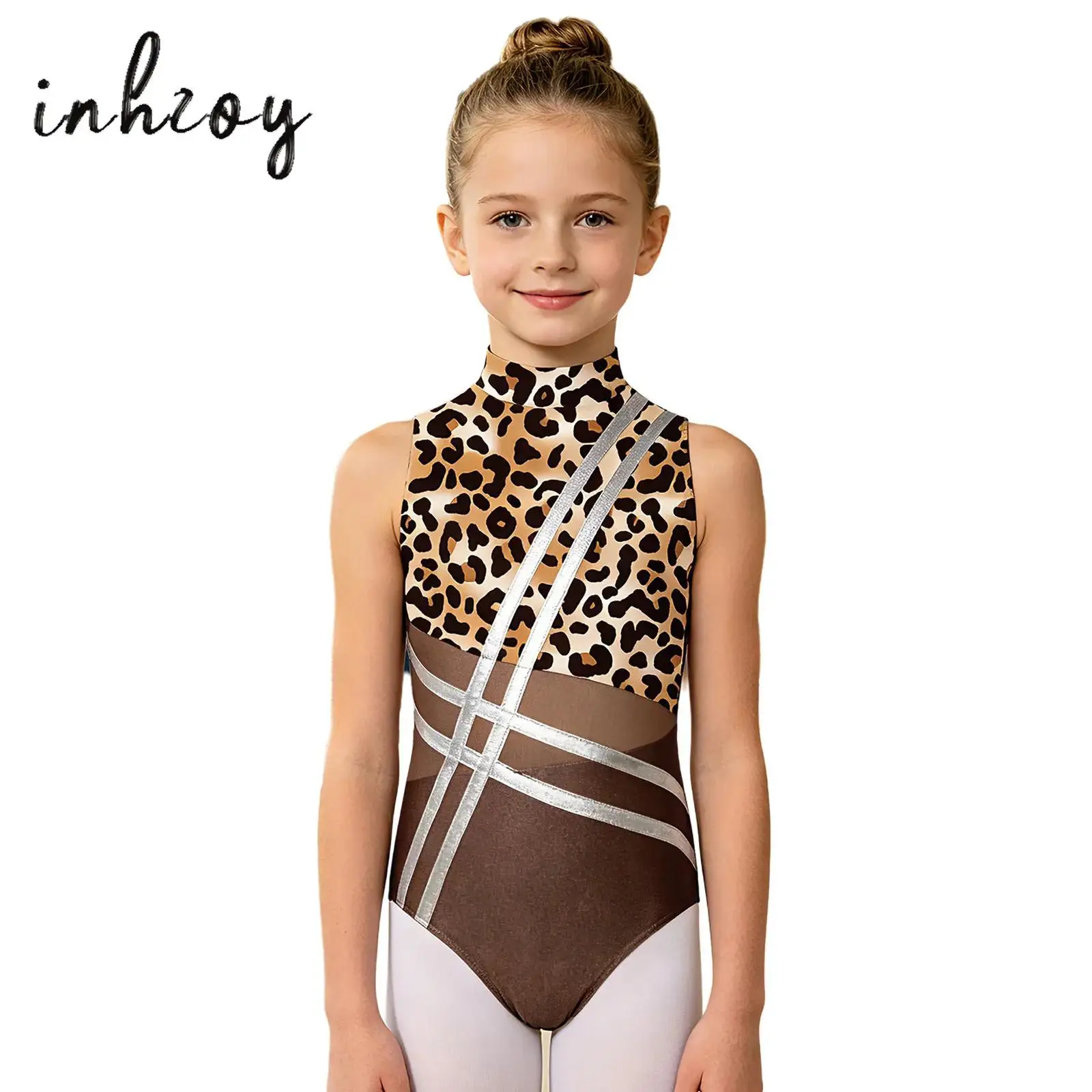 

Kids Girls Gymnastics Printed Unitards Leotard Dress Sleeveless Artistic Figure Skating Ballet Lyrical Dance Performance Costume