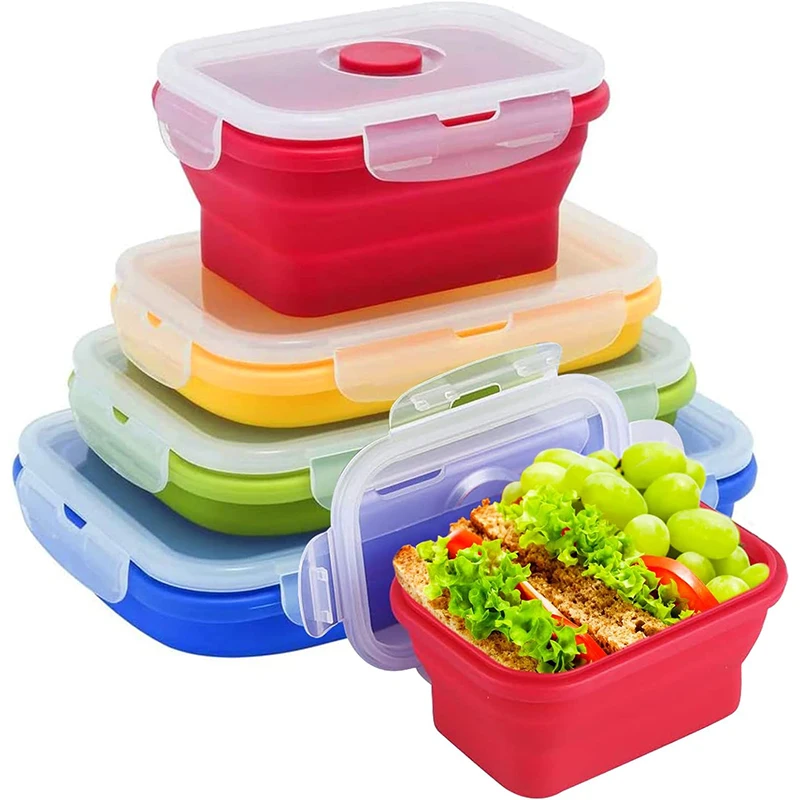 350ml 540ml 800ml 1200ml Collapsible Bento Lunch Box Silicone Portable Food Storage Container With Lids For Microwave