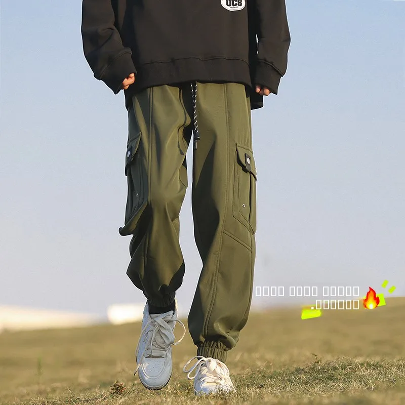 

Ретро-американские рабочие брюки для мужчин, осенне-зимние, утепленные, свободные повседневные брюки, уличные брюки в стиле кэжуал, молодежные модные брюки