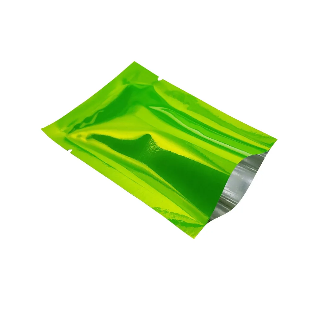 

Shiny Green Flat Open Top Heat Sealable Aluminum Foil Pouch Packaging Food Powder Tea Snack Vacuum Storage Bags