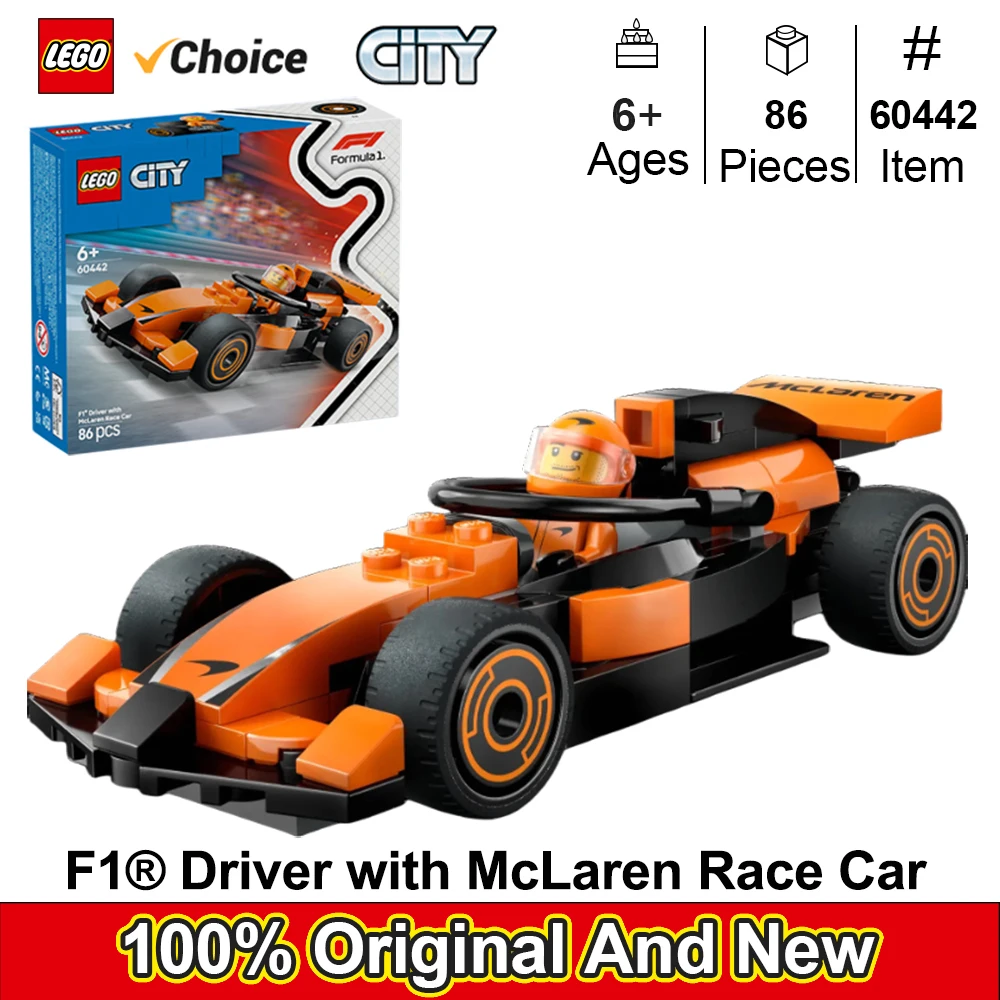 

LEGO 60442 City F1 Driver with McLaren Race Car Toy - Model Car Building , Boys and Girls, F1 Collectible for Fans 86 PCS