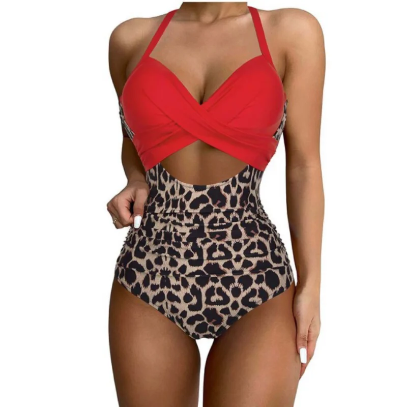 Bañador de una pieza con estampado de leopardo, sexy, sin espalda, piel de serpiente, 2024