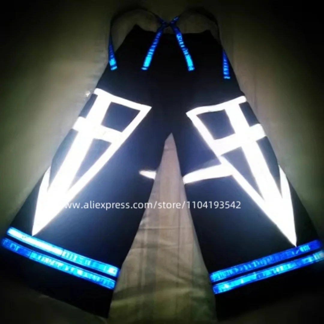 PHATTPANT فات السراويل موضة كول شريط عاكس للرؤية الليلية السراويل خلط شبح الرقص السراويل مضيئة بنطلون NO216