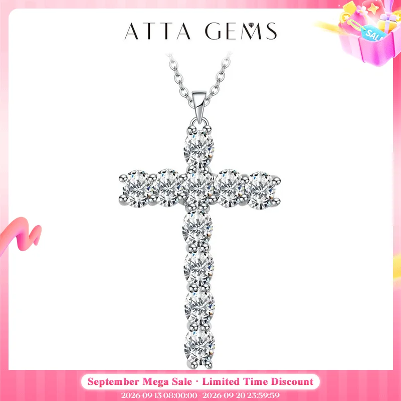 Attagems 4*3mm Moissanite Cross Pendants For Women Solid 925 Sterling Silver Handset Luxury Necklace for Engagement Bridal Gifts
