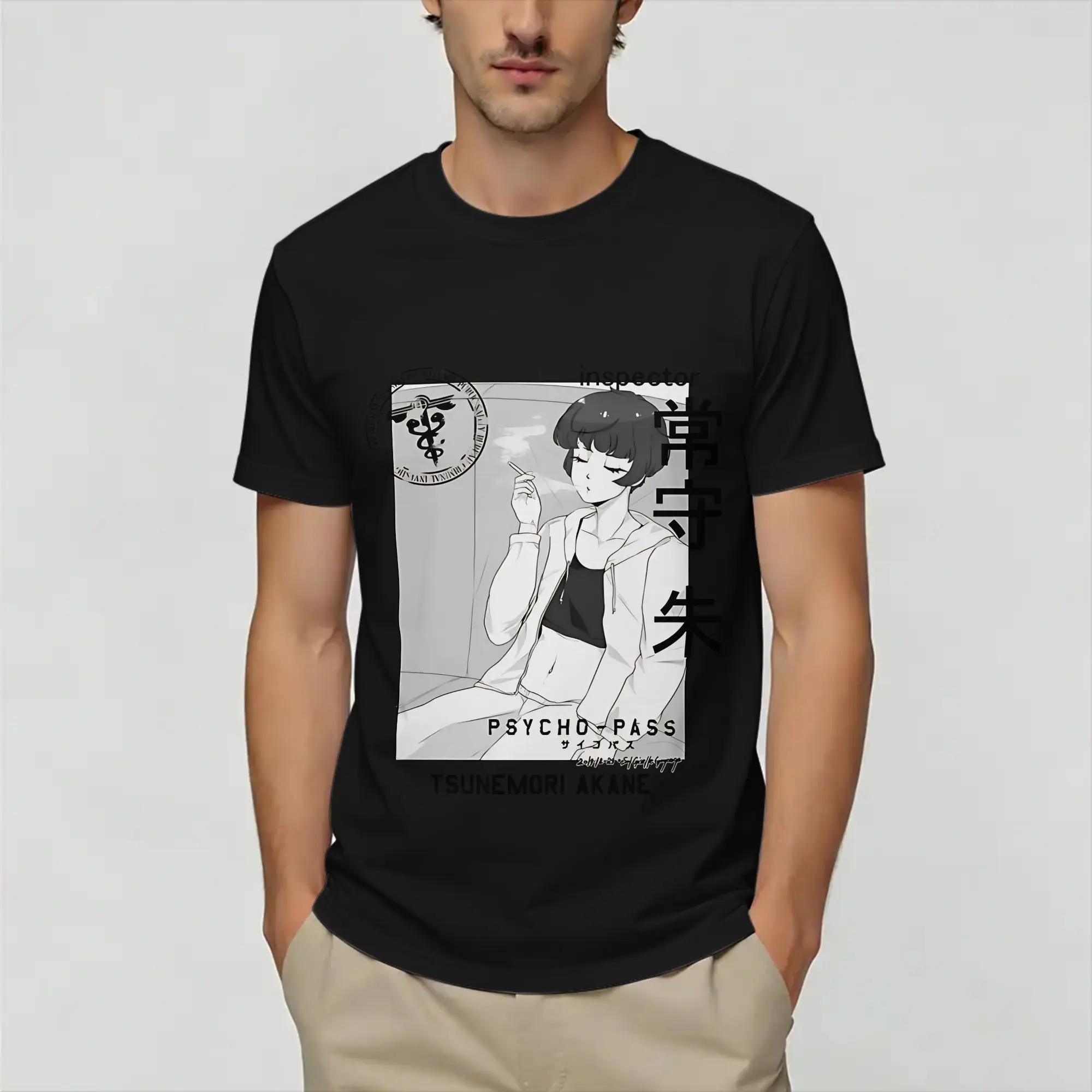 Psycho-Pass  Men's T Shirts  Cool Tee Shirt Short Sleeve Round Neck T-Shirt 100% Cotton Summer Tops
