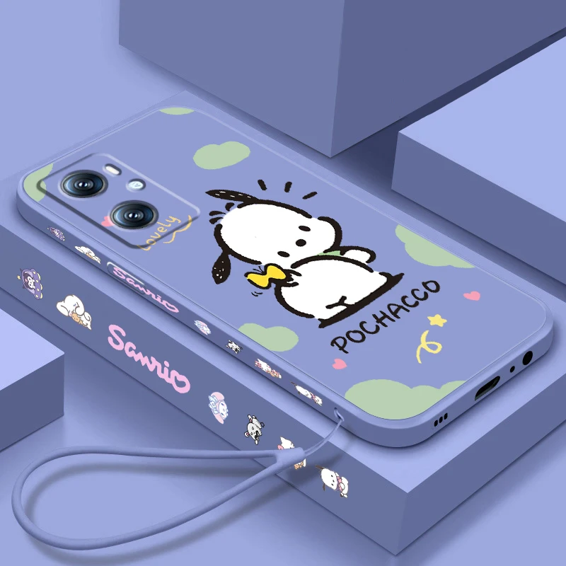 Pochacco Sanrio Cute Cloud Liquid Left Rope For OPPO Find X6 X5 X3 A98 A96 A94 A93 A77 A76 A74 A72 A57 A53 A16 5G Back