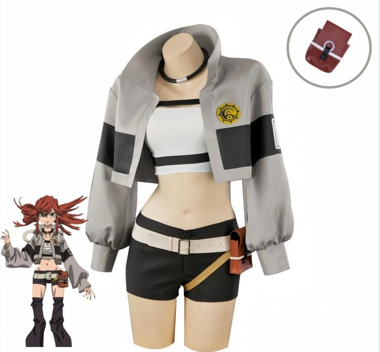 

New Anime GACHIAKUTA Cosplay Costume Riyo Costume Punk Short Jacket Shorts Bag Set Jirai Kei Girls Casual Battle Outfit