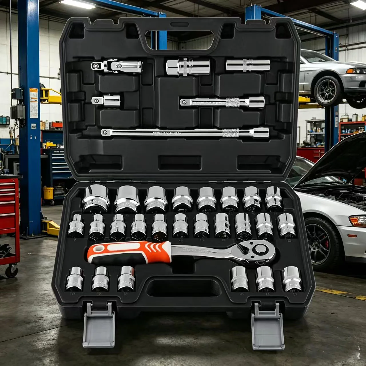 32PCS 1/2 Inch Drive Socket Wrench Set Hex 8-32mm 12points M10-M19 Auto Repair Tools Special Socket Tool Set