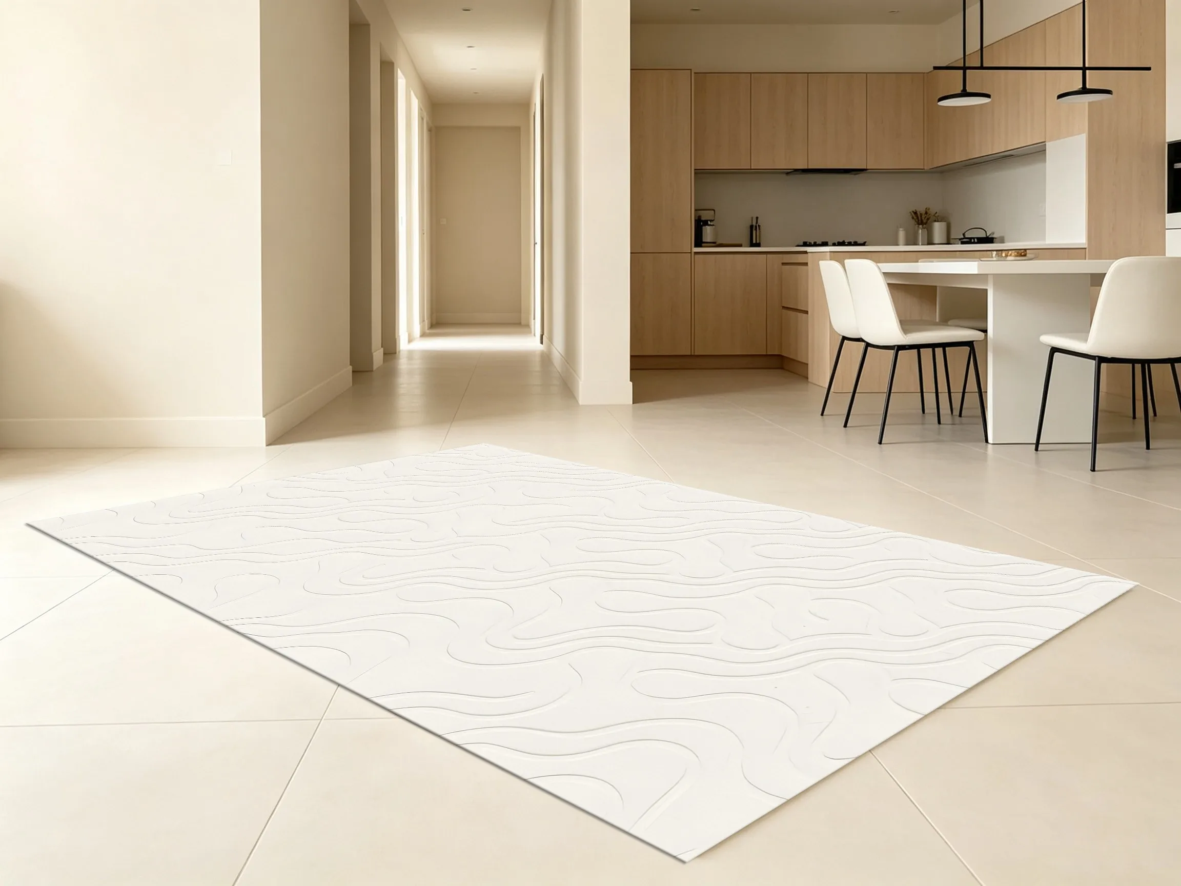 Velvet Rug Creamy White Water Ripple Pattern Minimalist Style for Living Room Bedroom Bedside Decor
