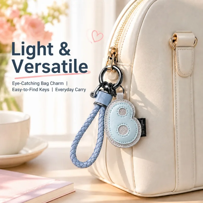 Alphabet Initial Keychain PU Leather Letter Charm with Braided Wrist Strap Metal Clasp for Handbag Purse Backpack Keys Gift